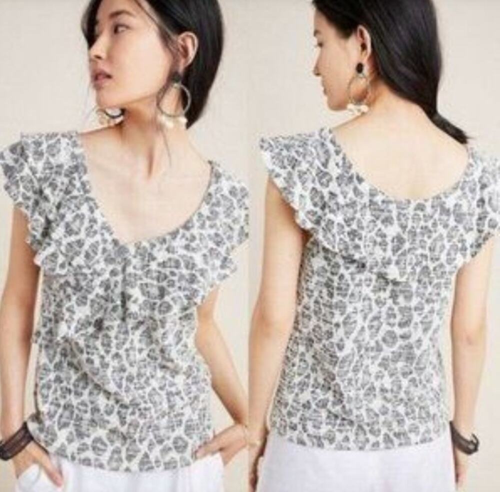Dolan Anthropologie Savannah Leopard Print Ruffle Asymmetrical Top Tank Small